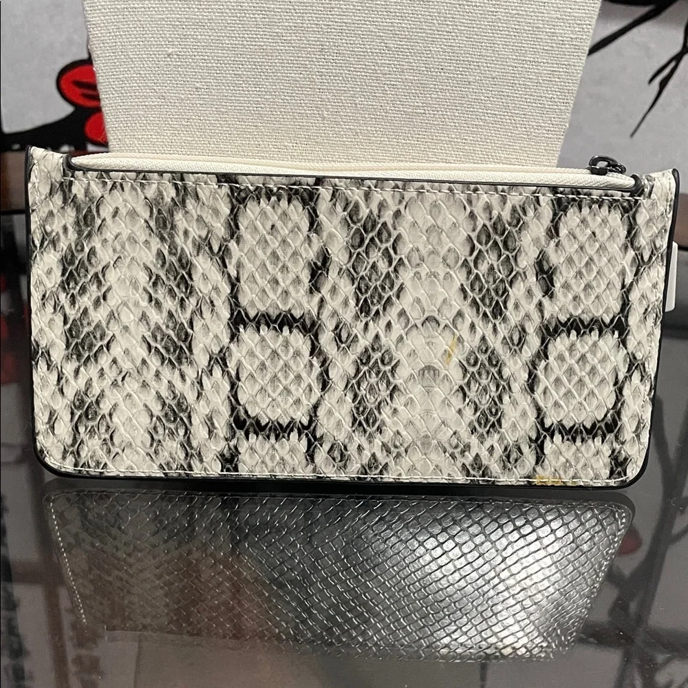 a new day Snake-Print Zip Clutch in White and Black